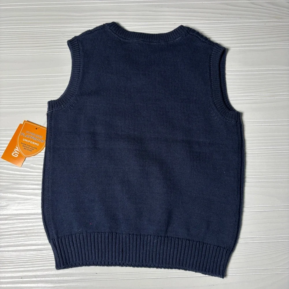 Gymboree Boys Navy Blue Cable Knit Sweater Vest School Uniform V-Neck SZ 4T NWT